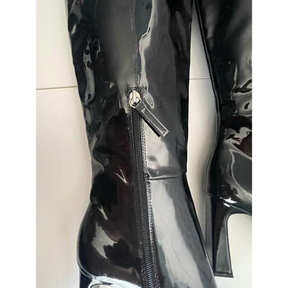 Zara Square Heeled Tall Patent Leather Boots Size 9 (40) - Picture 9 of 13